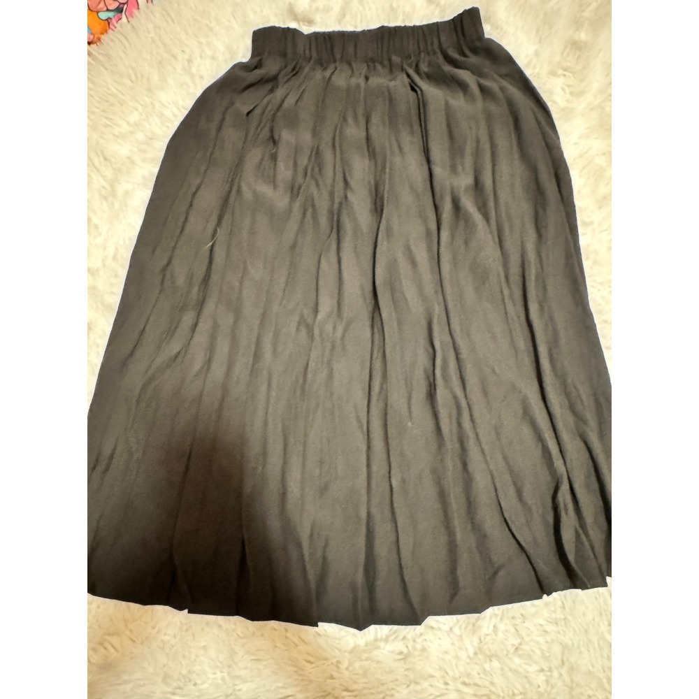 HM Black Pleated Midi Skirt Elastic Waist A-Line Minimalist Women Size 6